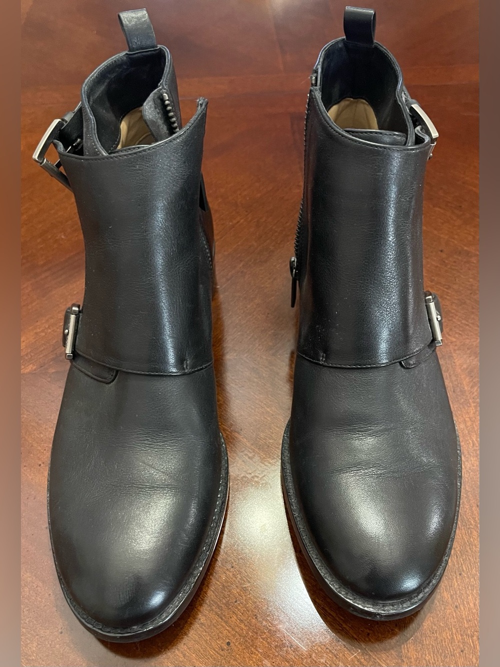 Michael Kors Black Leather Ankle Boots - Classic Zip & Buckle Design